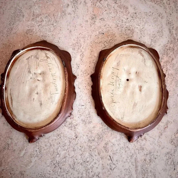 Lot of 2 Vintage 70s Womens Brown Midcentury Ceramic Carved Wall Plaque Decor Sm - Picture 4 of 11